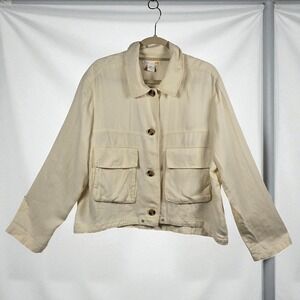 C&C California Womens XL Cream Herringbone Button Front  Jacket Top !Missing Tie